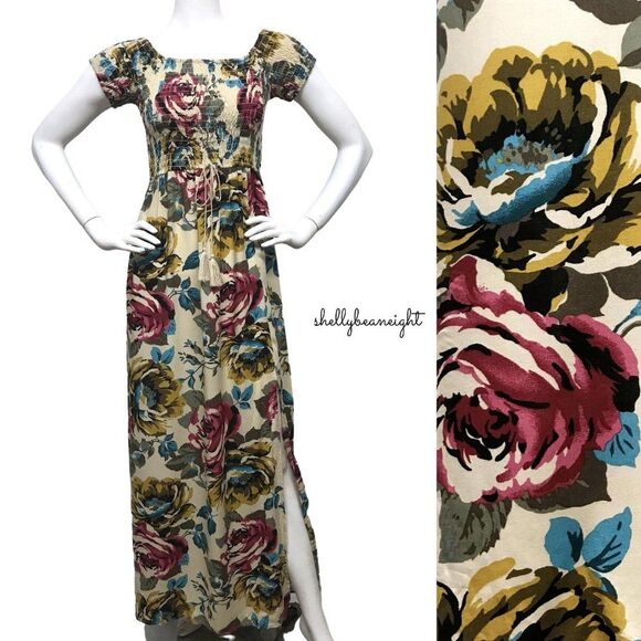 BAND Of GYPSIES Floral Smocked Slit Maxi Dress M S - Picture 4 of 11